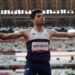 Miltiadis Tentoglou, of Greece, celebrates in men's long jump final at the 2020 Summer Olympics, Monday, Aug. 2, 2021, in Tokyo. (AP Photo/Matthias Schrader)