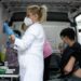 Mobile vaccination unit for the new coronavirus COVID-19, in Aristotelous Square, Thessaloniki, Greece on November 26, 2021. / Κινητή μονάδα εμβολιασμού για τον νεο κορωνοϊό COVID-19, στην πλατεία Αριστοτέλους, Θεσσαλονίκη, 26 Νοεμβρίου 2021.