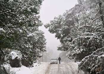 Χιονόπτωση στην Αττική, Τρίτη 30 Ιανουαρίου 2024. Η κακοκαιρία Avgi κορυφώνεται με βροχές και σποραδικές καταιγίδες σε αρκετές περιοχές αλλά και χιόνια στα ορεινά τμήματα και σε πιο χαμηλά υψόμετρα. 
(ΜΙΧΑΛΗΣ ΚΑΡΑΓΙΑΝΝΗΣ/EUROKINISSI)